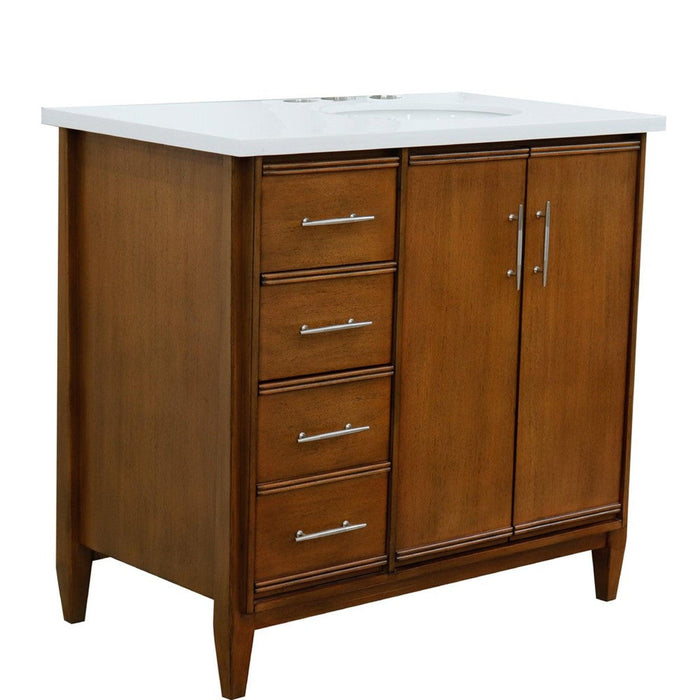 Bellaterra Home MCM 37" 2-Door 3-Drawer Walnut Freestanding Vanity Set - Luxe Vanity & Tub