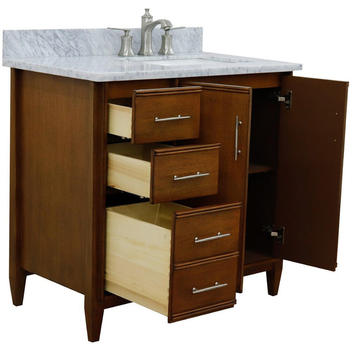 Bellaterra Home MCM 37" 2-Door 3-Drawer Walnut Freestanding Vanity Set - Luxe Vanity & Tub