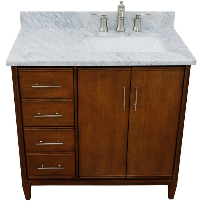 Bellaterra Home MCM 37" 2-Door 3-Drawer Walnut Freestanding Vanity Set - Luxe Vanity & Tub