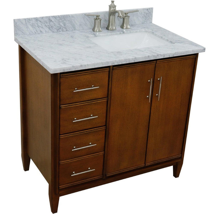 Bellaterra Home MCM 37" 2-Door 3-Drawer Walnut Freestanding Vanity Set - Luxe Vanity & Tub