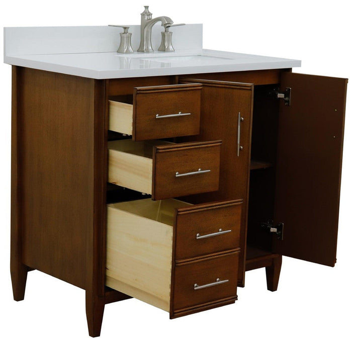 Bellaterra Home MCM 37" 2-Door 3-Drawer Walnut Freestanding Vanity Set - Luxe Vanity & Tub