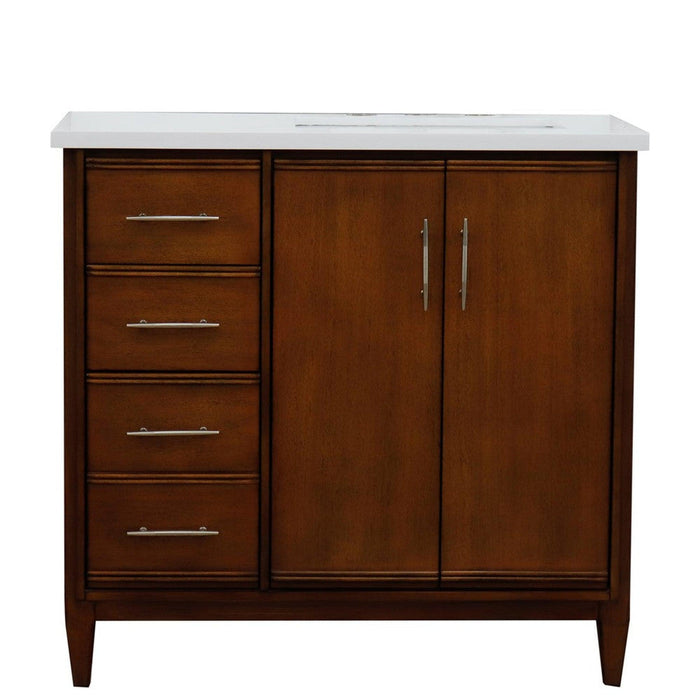 Bellaterra Home MCM 37" 2-Door 3-Drawer Walnut Freestanding Vanity Set - Luxe Vanity & Tub