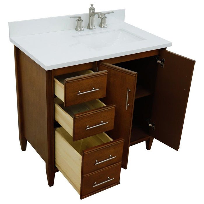 Bellaterra Home MCM 37" 2-Door 3-Drawer Walnut Freestanding Vanity Set - Luxe Vanity & Tub