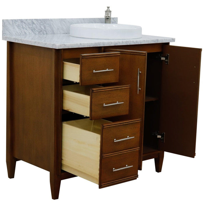 Bellaterra Home MCM 37" 2-Door 3-Drawer Walnut Freestanding Vanity Set - Luxe Vanity & Tub