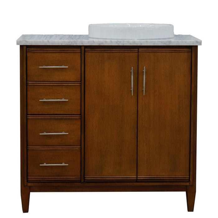 Bellaterra Home MCM 37" 2-Door 3-Drawer Walnut Freestanding Vanity Set - Luxe Vanity & Tub