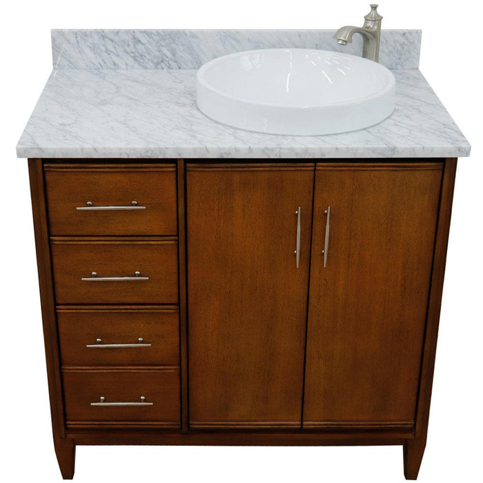 Bellaterra Home MCM 37" 2-Door 3-Drawer Walnut Freestanding Vanity Set - Luxe Vanity & Tub