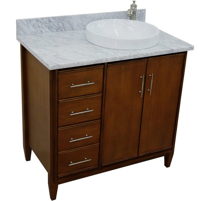 Bellaterra Home MCM 37" 2-Door 3-Drawer Walnut Freestanding Vanity Set - Luxe Vanity & Tub