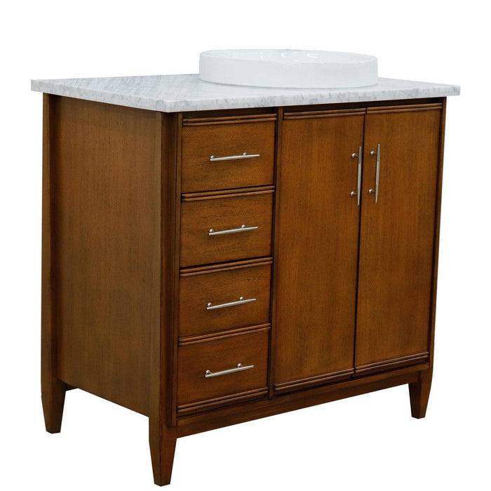 Bellaterra Home MCM 37" 2-Door 3-Drawer Walnut Freestanding Vanity Set - Luxe Vanity & Tub