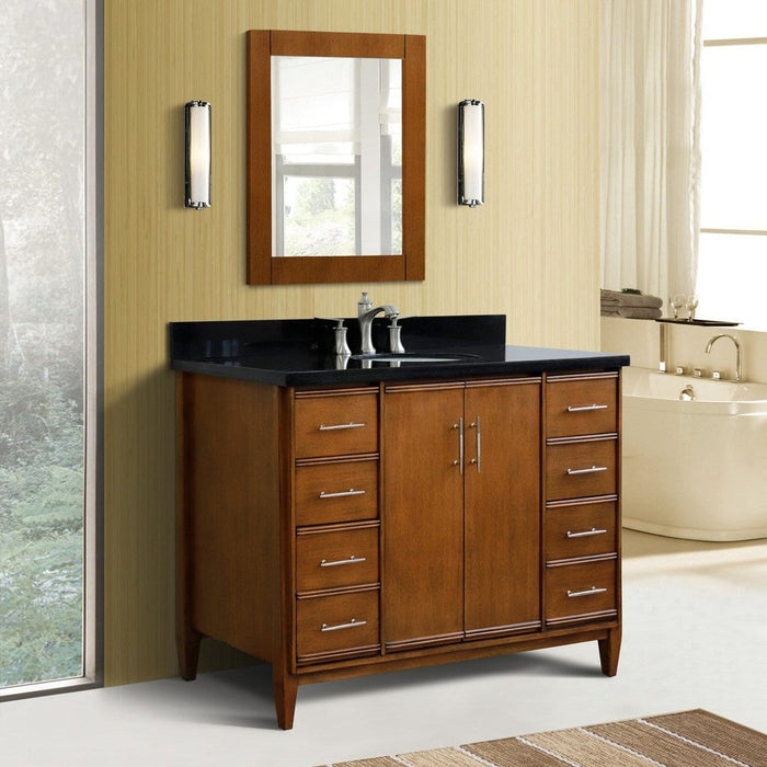 Bellaterra Home MCM 49" 2-Door 6-Drawer Walnut Freestanding Vanity Set With Ceramic Undermount Oval Sink and Black Galaxy Granite Top