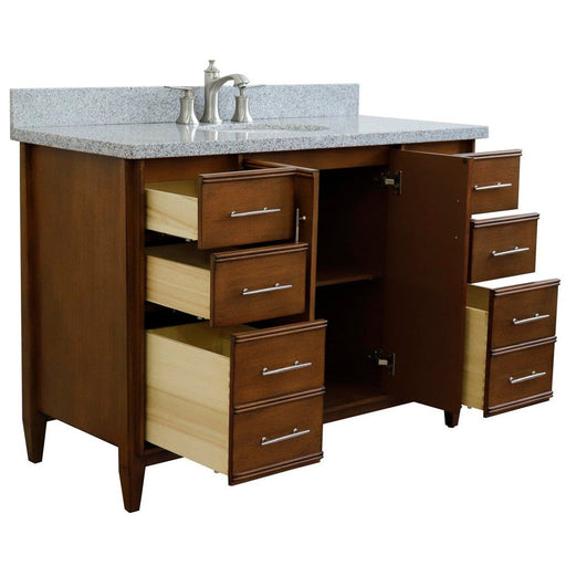 Bellaterra Home MCM 49" 2-Door 6-Drawer Walnut Freestanding Vanity Set With Ceramic Undermount Oval Sink and Gray Granite Top - Luxe Vanity & Tub