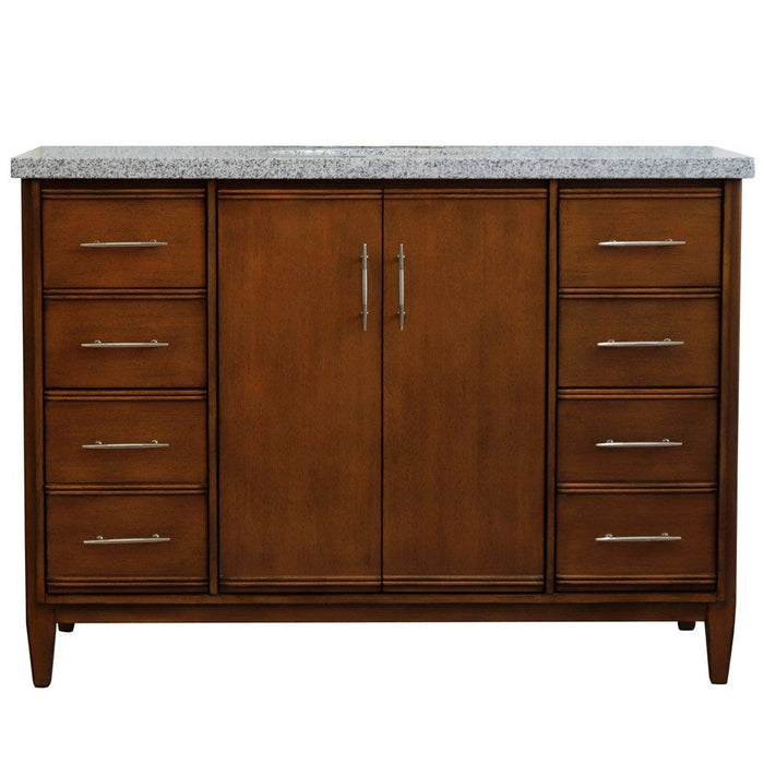 Bellaterra Home MCM 49" 2-Door 6-Drawer Walnut Freestanding Vanity Set With Ceramic Undermount Oval Sink and Gray Granite Top - Luxe Vanity & Tub