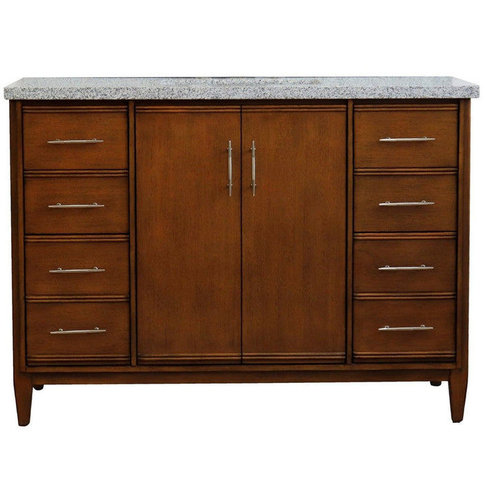 Bellaterra Home MCM 49" 2-Door 6-Drawer Walnut Freestanding Vanity Set With Ceramic Undermount Rectangular Sink and Gray Granite Top - Luxe Vanity & Tub