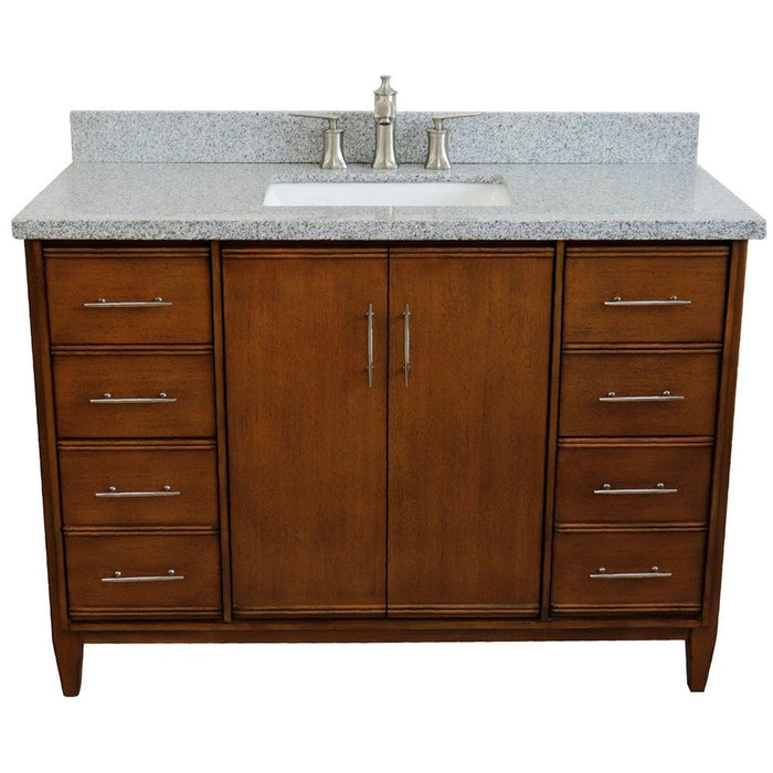 Bellaterra Home MCM 49" 2-Door 6-Drawer Walnut Freestanding Vanity Set With Ceramic Undermount Rectangular Sink and Gray Granite Top - Luxe Vanity & Tub