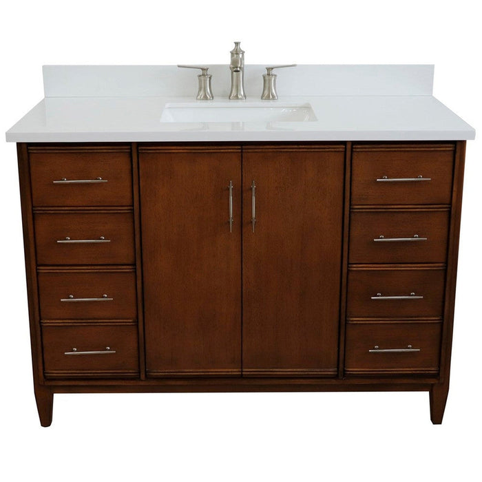 Bellaterra Home MCM 49" 2-Door 6-Drawer Walnut Freestanding Vanity Set With Ceramic Undermount Rectangular Sink and White Quartz Top - Luxe Vanity & Tub