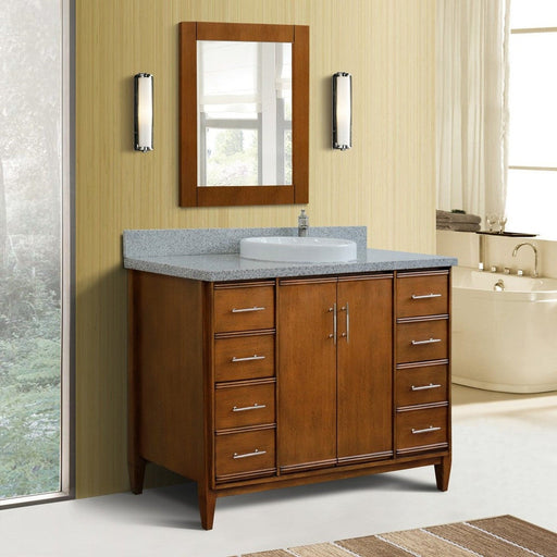 Bellaterra Home MCM 49" 2-Door 6-Drawer Walnut Freestanding Vanity Set With Ceramic Vessel Sink and Gray Granite Top