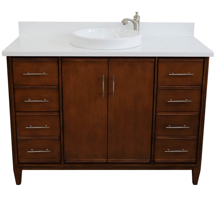 Bellaterra Home MCM 49" 2-Door 6-Drawer Walnut Freestanding Vanity Set With Ceramic Vessel Sink and White Quartz Top - Luxe Vanity & Tub