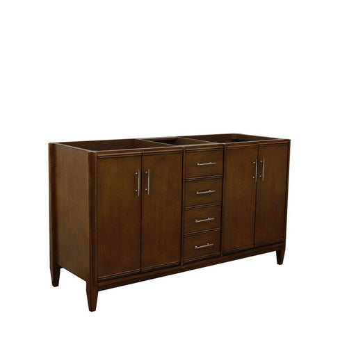 Bellaterra Home MCM 60" 4-Door 3-Drawer Walnut Freestanding Double Vanity Base