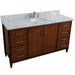 Bellaterra Home MCM 61" 2-Door 6-Drawer Walnut Freestanding Vanity Set With Ceramic Undermount Oval Sink and White Carrara Marble Top - Luxe Vanity & Tub