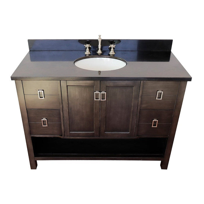 Bellaterra Home Monterey 49" 2-Door 4-Drawer Silvery Brown Freestanding Vanity Set With Ceramic Undermount Oval Sink and Black Galaxy Top - Luxe Vanity & Tub