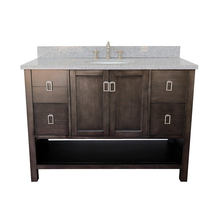 Bellaterra Home Monterey 49" 2-Door 4-Drawer Silvery Brown Freestanding Vanity Set With Ceramic Undermount Oval Sink and Gray Granite Top - Luxe Vanity & Tub