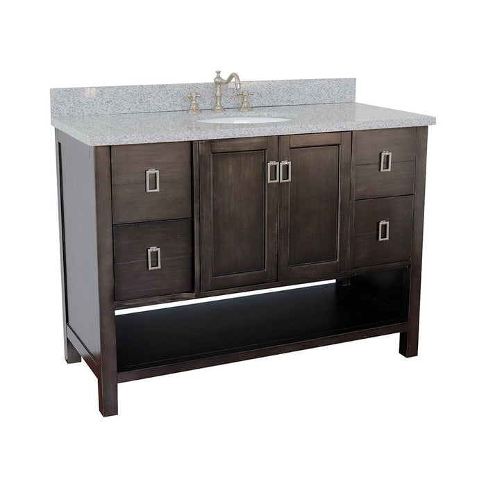 Bellaterra Home Monterey 49" 2-Door 4-Drawer Silvery Brown Freestanding Vanity Set With Ceramic Undermount Oval Sink and Gray Granite Top - Luxe Vanity & Tub