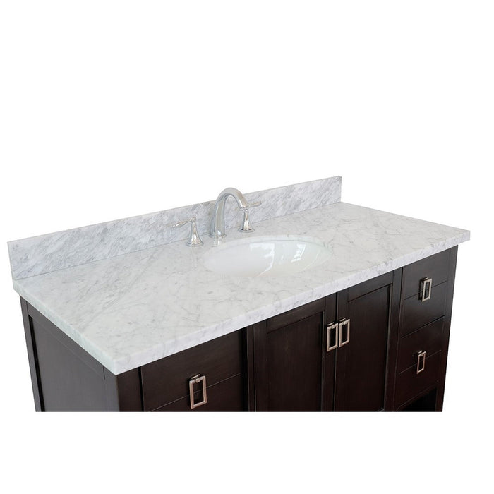 Bellaterra Home Monterey 49" 2-Door 4-Drawer Silvery Brown Freestanding Vanity Set With Ceramic Undermount Oval Sink and White Carrara Marble Top - Luxe Vanity & Tub