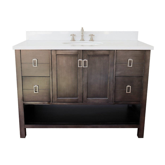 Bellaterra Home Monterey 49" 2-Door 4-Drawer Silvery Brown Freestanding Vanity Set With Ceramic Undermount Oval Sink and White Quartz Top - Luxe Vanity & Tub