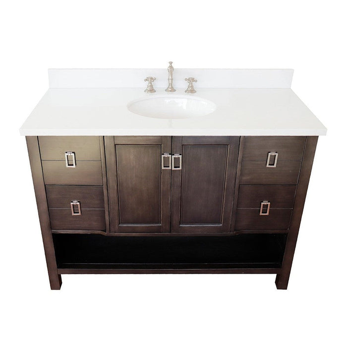 Bellaterra Home Monterey 49" 2-Door 4-Drawer Silvery Brown Freestanding Vanity Set With Ceramic Undermount Oval Sink and White Quartz Top - Luxe Vanity & Tub