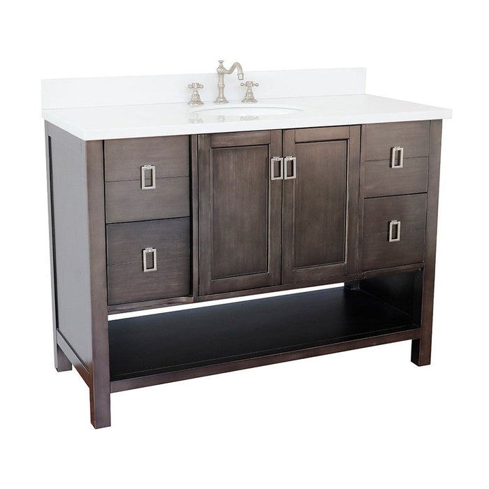 Bellaterra Home Monterey 49" 2-Door 4-Drawer Silvery Brown Freestanding Vanity Set With Ceramic Undermount Oval Sink and White Quartz Top - Luxe Vanity & Tub