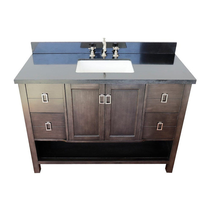 Bellaterra Home Monterey 49" 2-Door 4-Drawer Silvery Brown Freestanding Vanity Set With Ceramic Undermount Rectangular Sink and Black Galaxy Top - Luxe Vanity & Tub