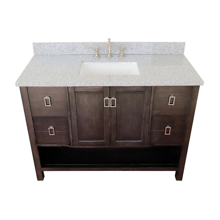 Bellaterra Home Monterey 49" 2-Door 4-Drawer Silvery Brown Freestanding Vanity Set With Ceramic Undermount Rectangular Sink and Gray Granite Top - Luxe Vanity & Tub