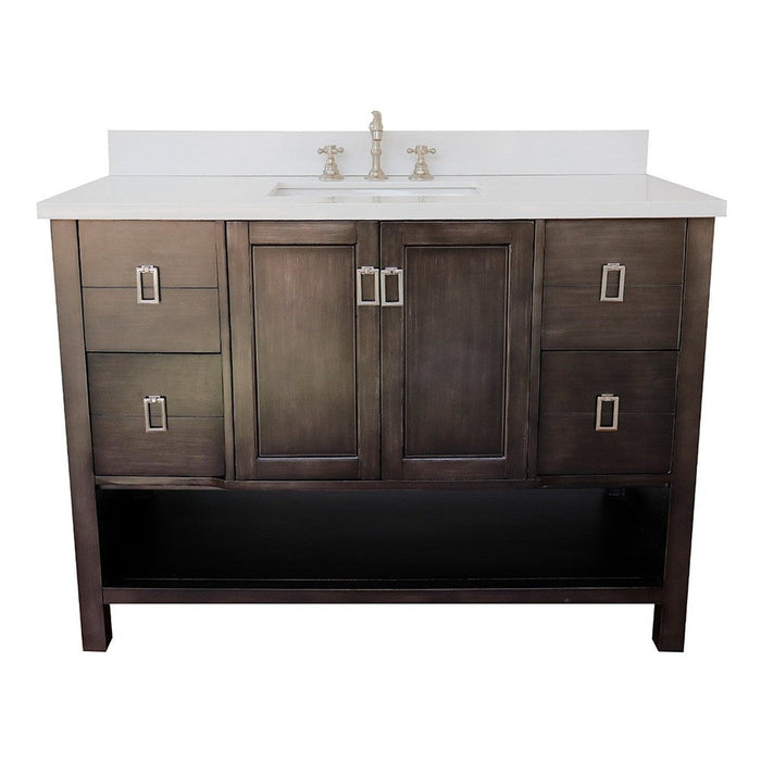 Bellaterra Home Monterey 49" 2-Door 4-Drawer Silvery Brown Freestanding Vanity Set With Ceramic Undermount Rectangular Sink and White Quartz Top - Luxe Vanity & Tub