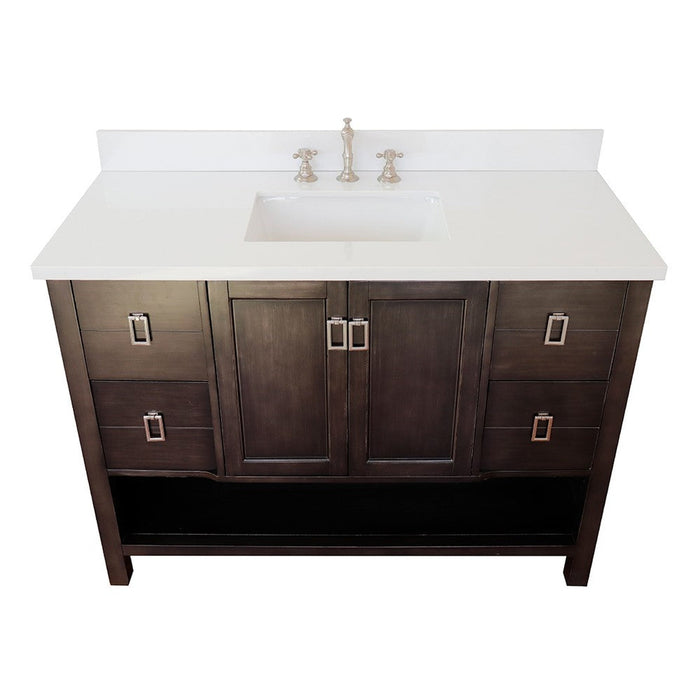 Bellaterra Home Monterey 49" 2-Door 4-Drawer Silvery Brown Freestanding Vanity Set With Ceramic Undermount Rectangular Sink and White Quartz Top - Luxe Vanity & Tub