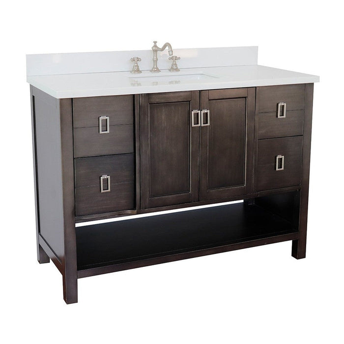 Bellaterra Home Monterey 49" 2-Door 4-Drawer Silvery Brown Freestanding Vanity Set With Ceramic Undermount Rectangular Sink and White Quartz Top - Luxe Vanity & Tub