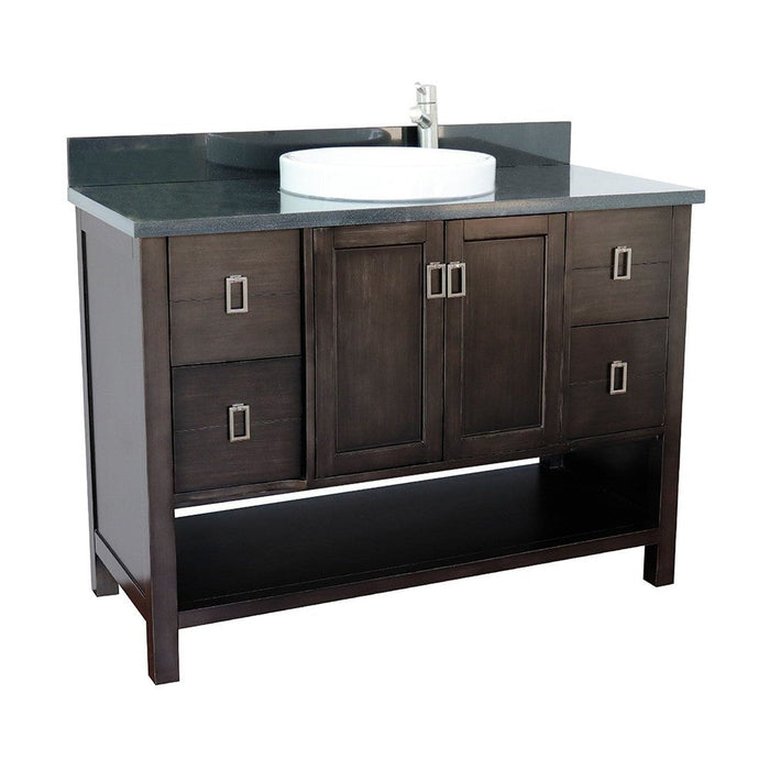 Bellaterra Home Monterey 49" 2-Door 4-Drawer Silvery Brown Freestanding Vanity Set With Ceramic Vessel Sink and Black Galaxy Top - Luxe Vanity & Tub