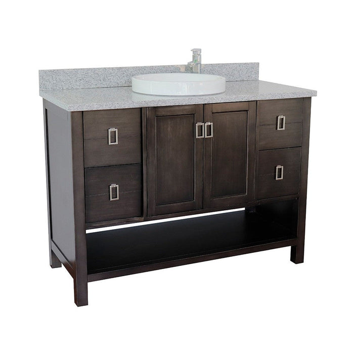 Bellaterra Home Monterey 49" 2-Door 4-Drawer Silvery Brown Freestanding Vanity Set With Ceramic Vessel Sink and Gray Granite Top - Luxe Vanity & Tub