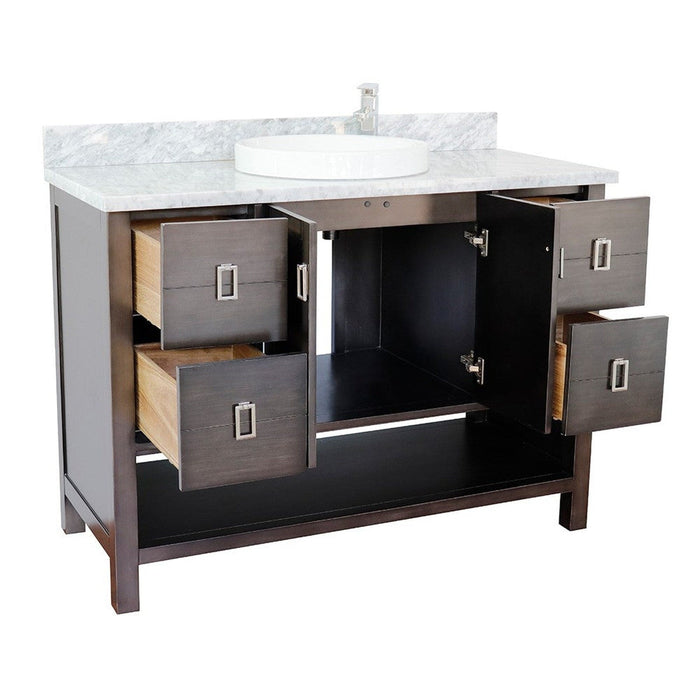 Bellaterra Home Monterey 49" 2-Door 4-Drawer Silvery Brown Freestanding Vanity Set With Ceramic Vessel Sink and White Carrara Marble Top - Luxe Vanity & Tub