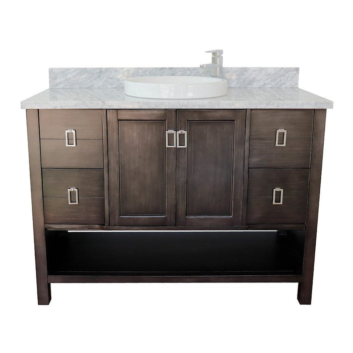 Bellaterra Home Monterey 49" 2-Door 4-Drawer Silvery Brown Freestanding Vanity Set With Ceramic Vessel Sink and White Carrara Marble Top - Luxe Vanity & Tub