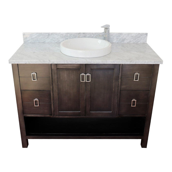 Bellaterra Home Monterey 49" 2-Door 4-Drawer Silvery Brown Freestanding Vanity Set With Ceramic Vessel Sink and White Carrara Marble Top - Luxe Vanity & Tub