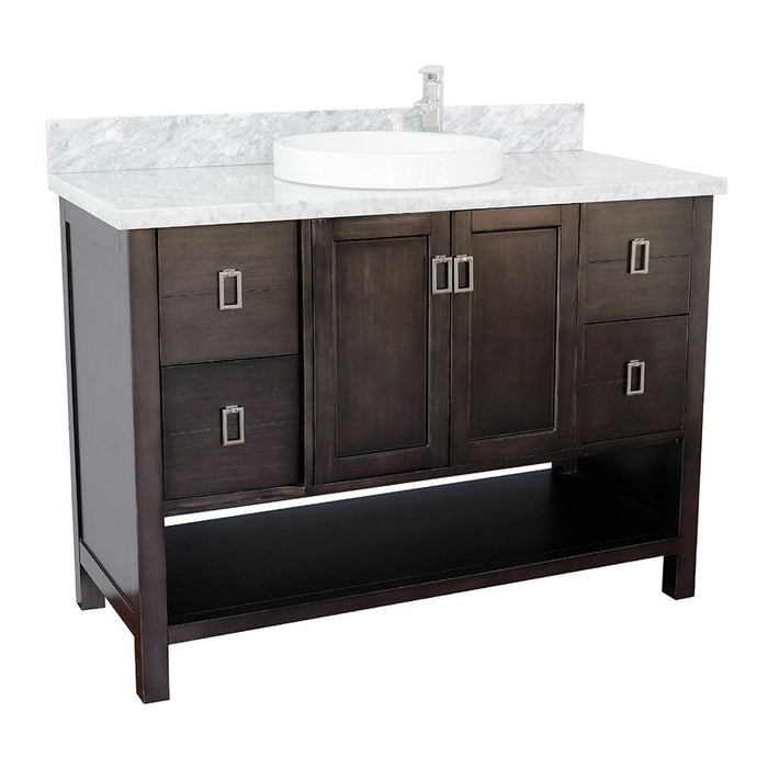 Bellaterra Home Monterey 49" 2-Door 4-Drawer Silvery Brown Freestanding Vanity Set With Ceramic Vessel Sink and White Carrara Marble Top - Luxe Vanity & Tub