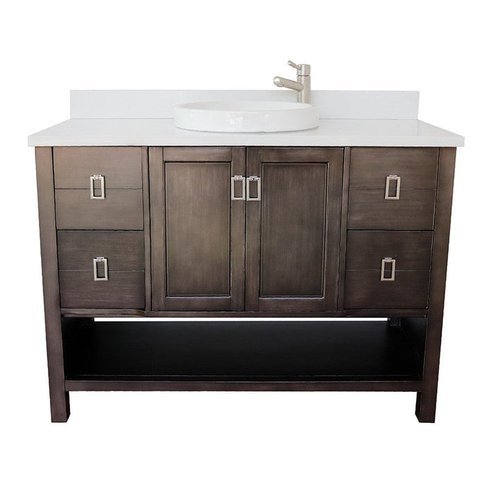 Bellaterra Home Monterey 49" 2-Door 4-Drawer Silvery Brown Freestanding Vanity Set With Ceramic Vessel Sink and White Quartz Top - Luxe Vanity & Tub