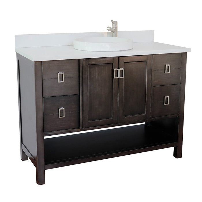 Bellaterra Home Monterey 49" 2-Door 4-Drawer Silvery Brown Freestanding Vanity Set With Ceramic Vessel Sink and White Quartz Top - Luxe Vanity & Tub