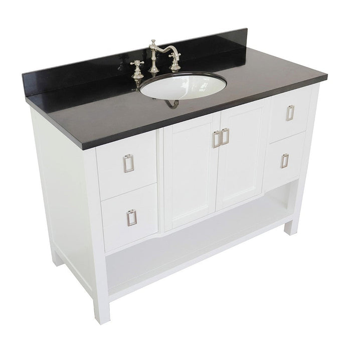 Bellaterra Home Monterey 49" 2-Door 4-Drawer White Freestanding Vanity Set With Ceramic Undermount Oval Sink and Black Galaxy Top - Luxe Vanity & Tub