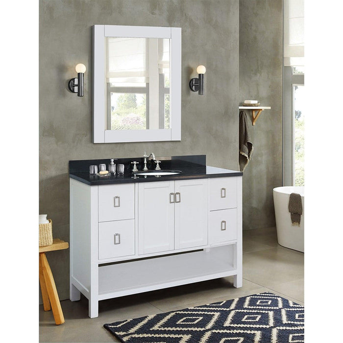 Bellaterra Home Monterey 49" 2-Door 4-Drawer White Freestanding Vanity Set With Ceramic Undermount Oval Sink and Black Galaxy Top