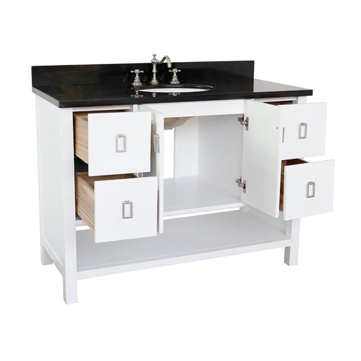 Bellaterra Home Monterey 49" 2-Door 4-Drawer White Freestanding Vanity Set With Ceramic Undermount Oval Sink and Black Galaxy Top - Luxe Vanity & Tub