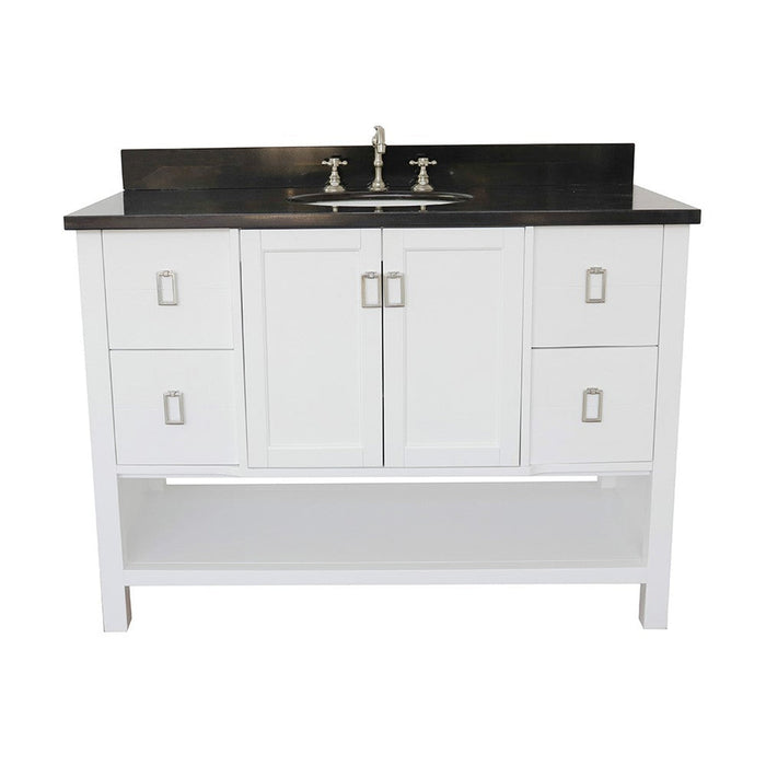 Bellaterra Home Monterey 49" 2-Door 4-Drawer White Freestanding Vanity Set With Ceramic Undermount Oval Sink and Black Galaxy Top - Luxe Vanity & Tub