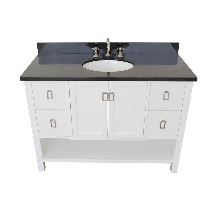 Bellaterra Home Monterey 49" 2-Door 4-Drawer White Freestanding Vanity Set With Ceramic Undermount Oval Sink and Black Galaxy Top - Luxe Vanity & Tub