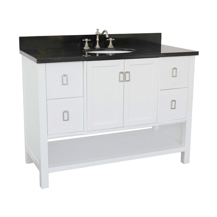 Bellaterra Home Monterey 49" 2-Door 4-Drawer White Freestanding Vanity Set With Ceramic Undermount Oval Sink and Black Galaxy Top - Luxe Vanity & Tub