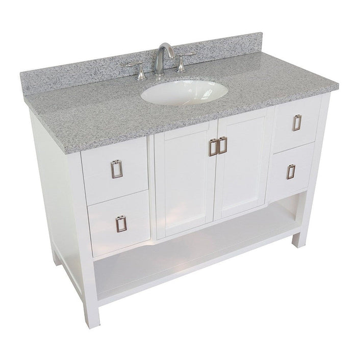 Bellaterra Home Monterey 49" 2-Door 4-Drawer White Freestanding Vanity Set With Ceramic Undermount Oval Sink and Gray Granite Top - Luxe Vanity & Tub