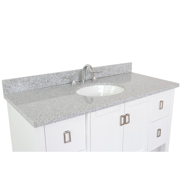 Bellaterra Home Monterey 49" 2-Door 4-Drawer White Freestanding Vanity Set With Ceramic Undermount Oval Sink and Gray Granite Top - Luxe Vanity & Tub